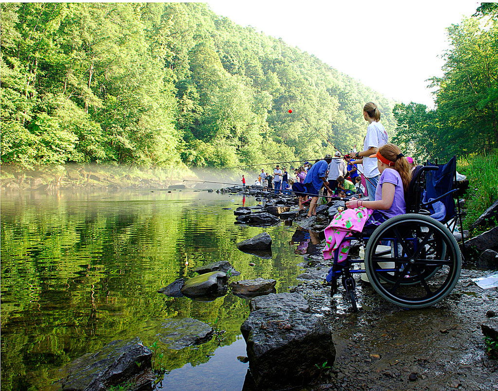 Children with disabilities fishing in the Adirondack region