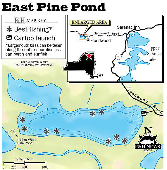 East Pine Pond map with boat launch sites