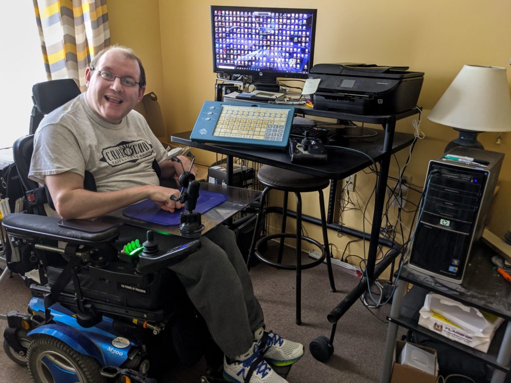Eugene Flaherty using assistive technology