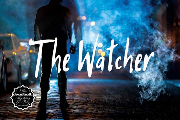 The Watcher game cover with a shadowy man standing on a foggy street